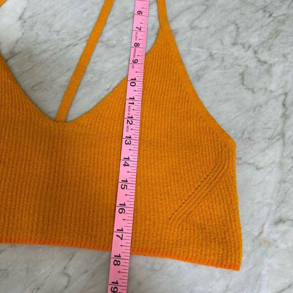 RAG & BONE SOLEIL STRETCH RIBBED cropped top DEEP YELLOW cotton blend sz L - Picture 7 of 7